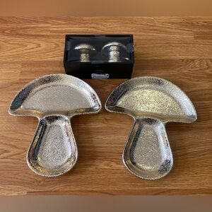 New Cellini Mushroom design 2 section Platter and Salt Shakers